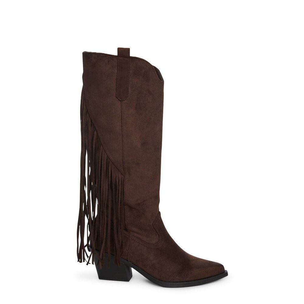 Dolls Kill Swept Away Fringe Faux Suede Cowboy Boots
